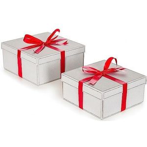 Set van 2 geschenkdozen met deksel, zijdepapier en strik, verschillende maten, ideaal voor het verpakken van geschenken, herbruikbaar, verrassingsdoos