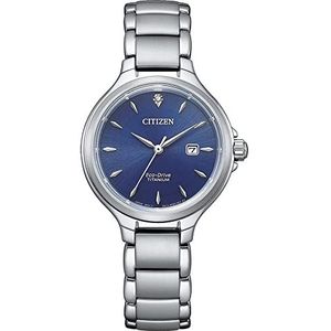 Citizen Analoog Eco-Drive horloge voor dames met een titanium strap, blauw, Eén maat, armband