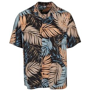Urban Classics Heren overhemd Viscose AOP Resort Shirt palmfront 5XL, Palmvoorkant, 5XL