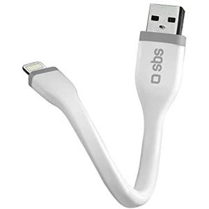 SBS 12 cm lange platte kabel met Lightning-USB-poorten, gemaakt voor Apple, voor het opladen van gegevens en het opladen van iPhone, iPad, iPod, wit