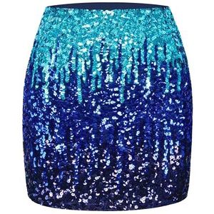 MANER Rok met lovertjes voor dames, fonkelend, rekbaar, bodycon, minirok, avondje uit, feest, Hemelsblauw/koningsblauw/marineblauw, S