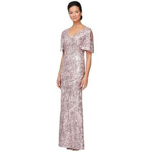 Alex Evenings Women's Long Mother of The Bride Sequin Dress with Cold Shoulder Flutter Sleeves (Petite and Regular Sizes), Blush, 12