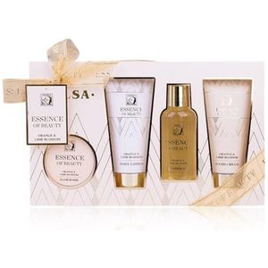 Accentra Badset SALSA ESSENCE OF BEAUTY voor vrouwen, gel, lotion, handcrème, badbruisbal, sinaasappel- en citroenbloesemgeur, geschenkdoos, luxe voor vrouwen