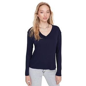 Trendyol Dames vrouw Regular Bodycon Scoop Neck Knit T-shirt, Marineblauw, XS, marineblauw, XS