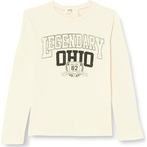 Koton Girls's Long Sleeve Varsity bedrukte ronde hals katoenen T-shirt, beige (053), 7-8 Jaar