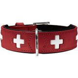 Hunter Swiss Hondenhalsband, Leer, Hoogwaardig, Zwitsers Kruis, Rood/Zwart, M55
