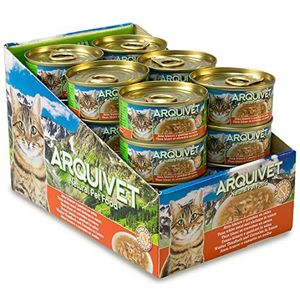 ARQUIVET - Super premium blikjes van witte tonijn met garnalen in kattensaus - gourmetvoer van 100% natuurlijke ingrediënten - verpakking 24 stuks - 80 g per eenheid - natvoer voor katten