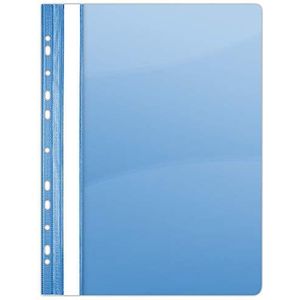 DONAU 1704001PL-10 Plastic snelhechtmappen, geperforeerd, A4-blauw, transparant plastic duurzaam PVC hard glashelder voorblad, klemmap voor kantoor en school, europerforatie, verpakking van 10 stuks