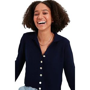 Trendyol Dames Navy Blue Polo Collar Knitwear Cardigan Sweater, S