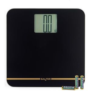 Salter Max Digitale Badkamerweegschaal – Supersize LCD Display, 250 kg/550 lbs, Groot Platform, Gemakkelijk Leesbaar LCD Display, Tapijtvoeten & Batterijen Inbegrepen, Directe Metingen, Zwart