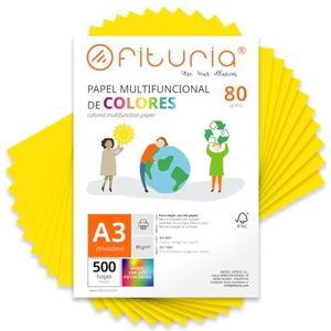Kleurpapier, verpakking met 500 vellen A3, 80 g, kleurrijk papier voor knutselwerk, printer, scrapbooking, ideaal voor origami, Papyroflexia, kantoor en school (sterk geel, 500 h)