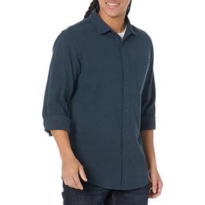 Amazon Essentials Men's Flanellen overhemd met lange mouwen (verkrijgbaar in grote en lange maten), Gewassen marineblauw, L