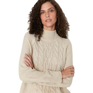 Trendyol Dames staande kraag effen normale trui sweatshirt, beige, L UK, Beige, L