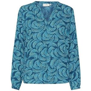 KAFFE Damesblouse, lange mouwen, met knoopsluiting, V-hals, regular fit, dames, Legion Blue/Blue Bird Print, 38