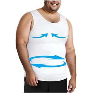 Henicepte Heren compressie shirt, buikcontrole onderhemd, gynaecomastie compressie tank top afslanken body shaper vest, Wit, 3XL