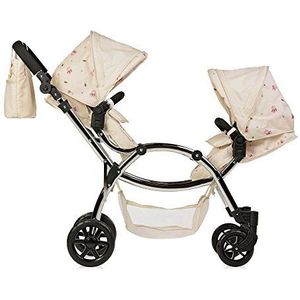 Roma Darcie kinderwagen met twee poppen in crème, geschikt voor 3 tot 16 jaar, verstelbare handgreephoogte, 16 combinaties, kinderwagen met dubbele popjes voor Kerstmis, ideaal voor herboren poppen