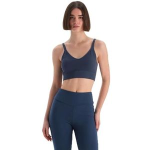 Dagi Navy Fashion Gebreide Slim Fit Interlock Cupless Dunne Strap Mouwloze V-hals Sportbeha, Navy, S-M, Donkerblauw, M