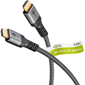 goobay 64995 High Speed HDMI-kabel 3 meter met Ethernet 2.0 / UHD-resoluties tot 4K @ 50/60 Hz/HDMI-kabel 3m voor PS5, Xbox, Apple TV 4k / vergulde stekkers voorkomen corrosie/grijs