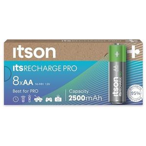 ITSON, gebruiksklare AA Pro oplaadbare NiMH-batterijen, 2500 mAh, verpakking van 8, ideaal voor camera's, gamecontrollers, kinderspeelgoed, HHR6-2500IT/8CP