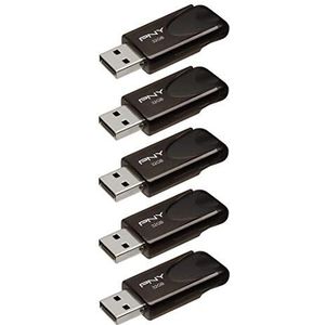 PNY Attaché 4 Flash Drives USB 2.0 with Sliding Capless Design, Black, 5x32GB