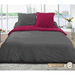 Home beddengoedset, 3-delig, 220 x 240 cm, 100% katoen, 57 draden/fuchsia/donkergrijs