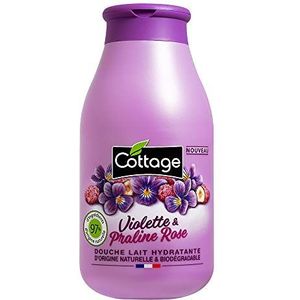 Cottage Douchegel, hydraterende melk, 97% ingrediënten van natuurlijke oorsprong, 250 ml, gemaakt in Frankrijk, violet en roze praline