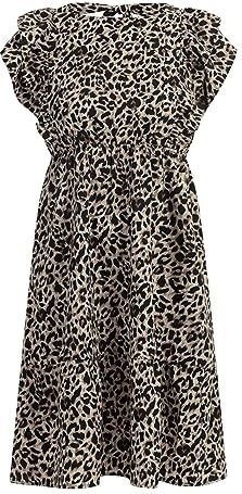 Faina - Jurk - Chamois/Zwart - Cocktailjurk - Dierenprint - Kwartmouw