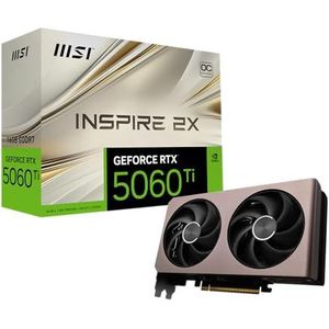 MSI NVIDIA GeForce RTX 5060 Ti 16G INSPIRE 2X OC GDDR7 128bit gaming grafische kaart, boost-klok tot 2632 MHz, PCIe Gen 5, DLSS 4, DP 2.1 x 3, HDMI 2.1 x 1, SFF Ready