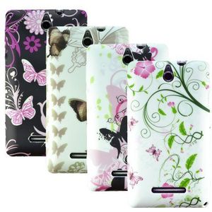 zkiosk 839 bloemen vlinder design selectie 7 siliconen beschermhoes voor Sony Xperia E (4-pack) roze/rood/wit/brons/zwart