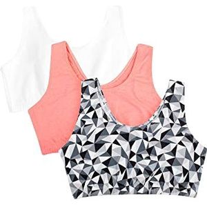 Fruit of the Loom Katoenen sportbeha in tankstijl voor dames, Caleidoscoop/Wit/Punchy Perzik, 105
