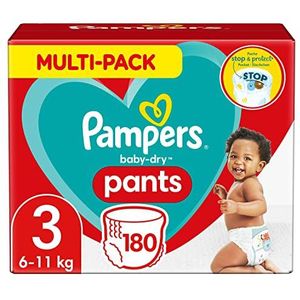 Pampers Maat 3 Baby-Dry Luierbroekjes, 180 Stuks, MAANDBOX, Eenvoudig en Leuk Verschonen Overdag en Bescherming ’s Nachts (6-11 kg)