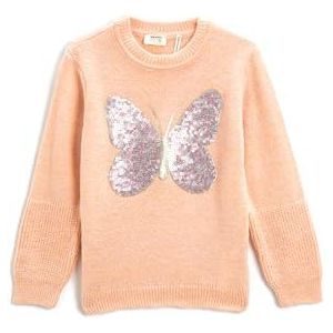 Koton Girls's Knit Sweater Butterfly Sequined Detail Crew Neck Pullover, roze (280), 5-6 Jaar