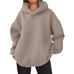 EFAN Womens Oversized Half Zip Pullover Lange Mouw Sweatshirt Quarter Zip Trendy Hoodie Ouffits Tiener Meisjes Herfst Y2K Kleding, Koffie Grijs, L