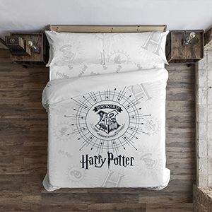 Belum Harry Potter dekbedovertrek met knopen, 100% katoen, model Dormiens Draco, wit, voor bedden van 105 cm (180 x 220 cm)