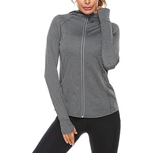 Sykooria Sweatshirt voor dames, met capuchon en ritssluiting, sneldrogend, sportjas met lange mouwen, dun, voor yoga, fitness, joggen en fietsen