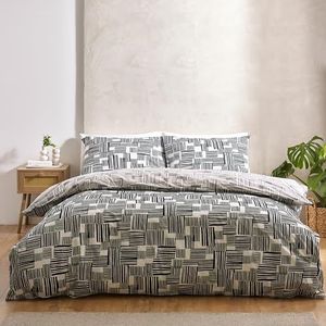 Catherine Lansfield Blocks Omkeerbare Dubbele Dekbedovertrek Set met Kussenslopen, Zwart