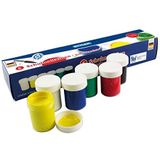 Stylex 28956 - schoolverf in set, 6 kleurkleuren voor kinderen in de kleuren wit, rood, blauw, geel, groen en zwart, afsluitbare potjes à 20 ml