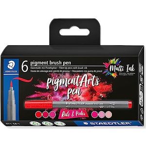 STAEDTLER 371 C6-1 Pigment Arts Brush Pen - Diverse Rode & Roze Kleuren (Pack van 6)