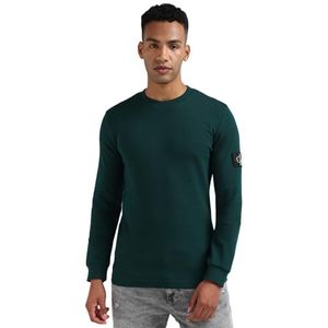 Calvin Klein Jeans Heren T-shirt met lange mouwen Badge Wafel LS Basic, Groen (Ponderosa Pine), XXS