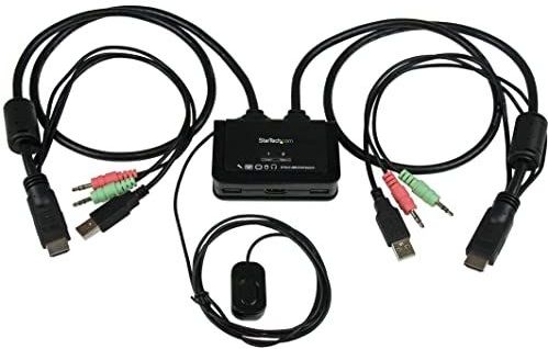 StarTech.com 2-poorts USB HDMI-kabel KVM-switch met audio en remote switch met USB-voeding