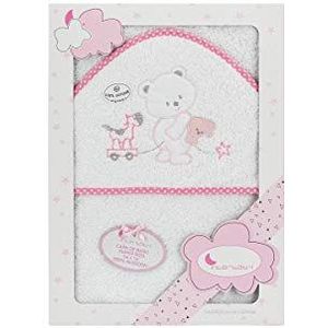Interbaby 01222-12 baby badhanddoek met capuchon OSO CONEJO CARRITO, wit roze, roze