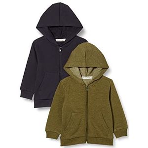 MINYMO Unisex Kids Sweat Jacket w. Hood (2-pack) Shirt, Dark Olive, 128, dark olive, 128 cm