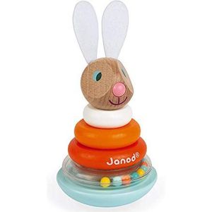 Janod - Stackable Culbuto Rabbit (Wood) - Wooden Early-Learning Toy - Educational Game - Fine Motor Skills - 12 Months - J08248
