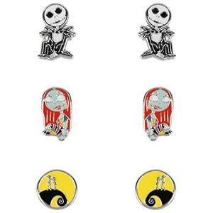 Disney The Nightmare Before Christmas Zwart, Wit, Rood & Geel Trio Earring Set SF00470SL, Eén maat, Messing, Geen edelsteen