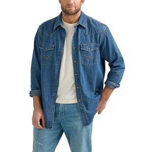 Wrangler Denim Collectie Snap-shirt voor heren en heren, denim collectie, drukknoopshirt, Dark Wash Denim, XL