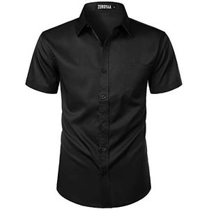 Zeroyaa, Herenhemd, casual, urban, stijlvol, smalle pasvorm, korte mouwen, knoopsluiting en borstzak, zwart, S