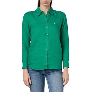 Tommy Hilfiger Dames linnen ontspannen overhemd Ls Casual Shirts, Groen, 42, Olympisch Groen, 68