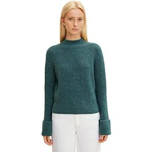 TOM TAILOR Denim Dames Pullover met omgeslagen mouwen 1033056, 30358 - Green Dust Melange, XS