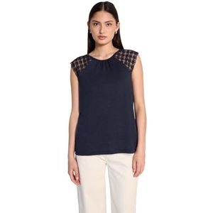 Street One Studio Dames linnen look top met kant, Dark Void Blue, 34