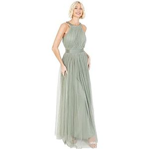 Dames Maxi Jurk voor Vrouwen Halter Hals Lange Mouwloos Met Riem A Lijn Avondjurk Bal Prom Bruiloft Gast Bruidsmeisje Frosty Green Maat 30, Bos Groen, 56